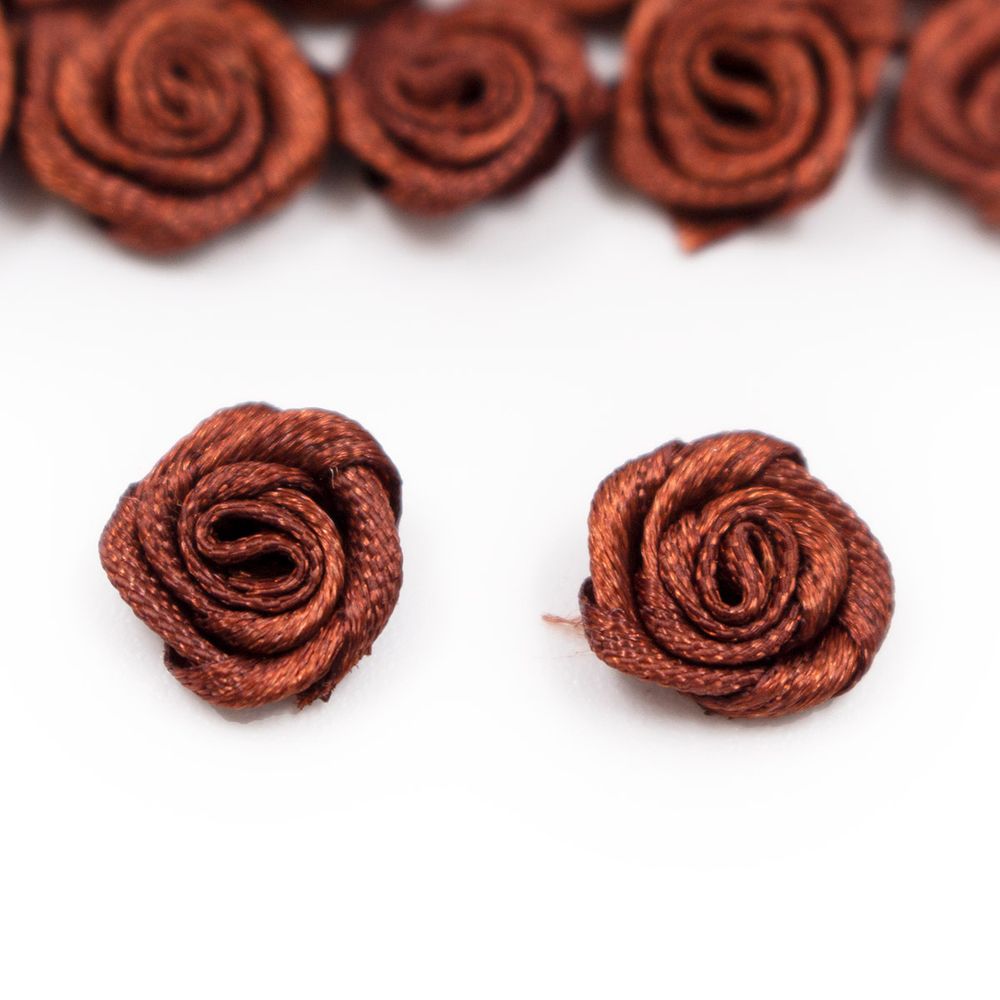 Цветок пришивной атласный Роза 11 мм, 869 коричневый, 1 шт