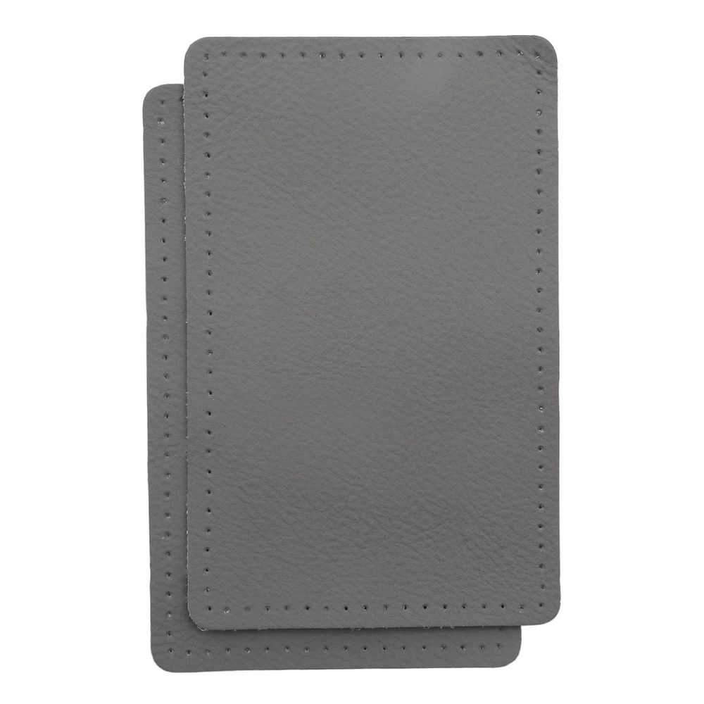 Заплатки пришивные из кожи, прямоугольник 8х12,7см с перфорацией, 2 шт, 100% кожа, 07 серый, 9123