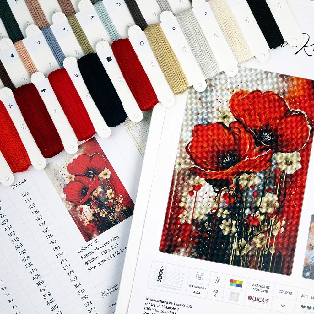 Набор для вышивания нитками Luca-S, Танец Маков, 22х32см