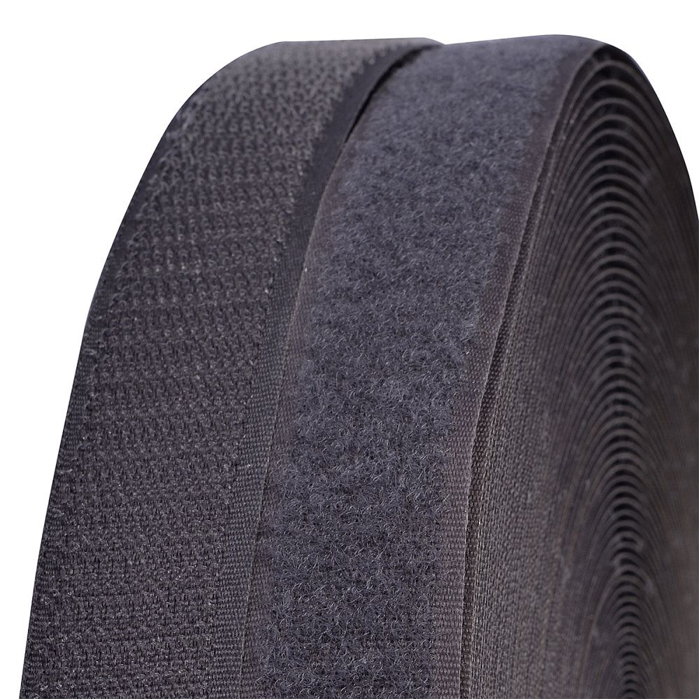 Лента контактная липучка (велкро) пришивная 25 мм / 25 метров, F311 т.серый, ПАРА (крючок+петля), качество "B"