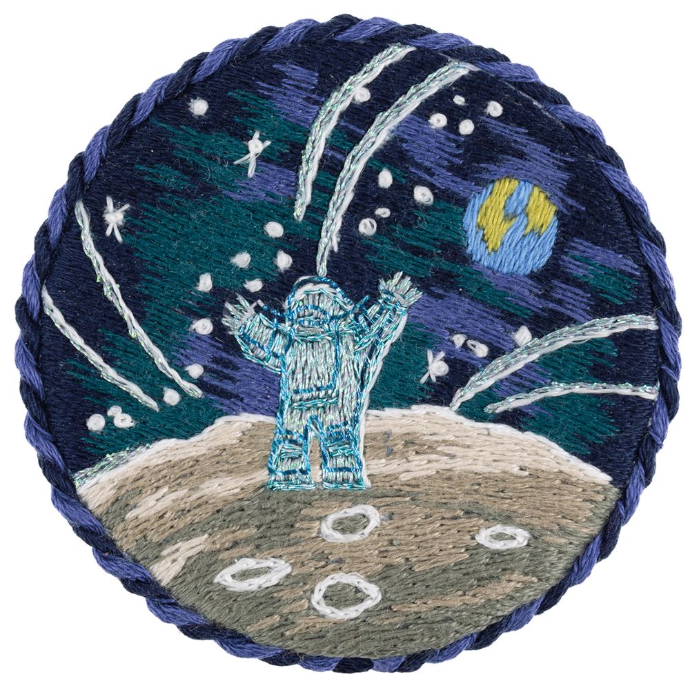 Набор для вышивания нитками Panna Живая картина JK-2299, Брошь. На луне, 5.5х5.5 см