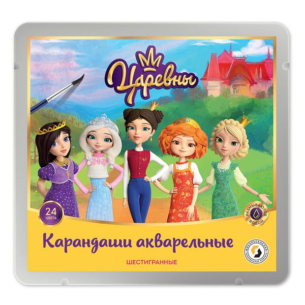 Карандаш акварельный в наборе Царевны заточенный 2х24 цв, в металлической коробке, ВКФ TSR-WCPM-6024