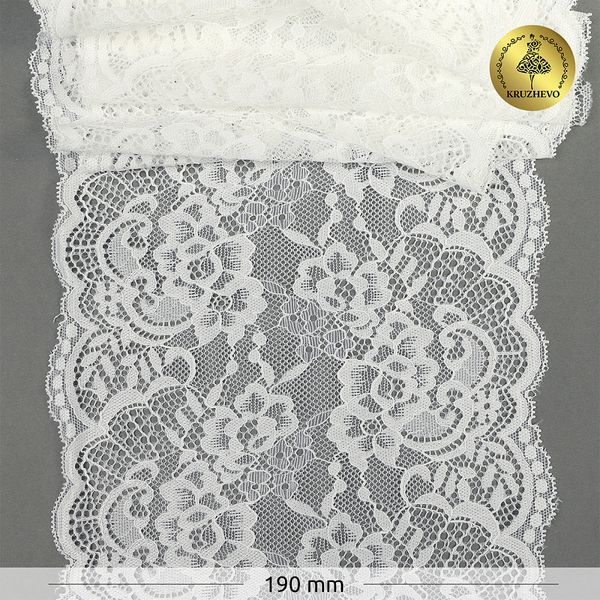 Кружево бельевое эластичное 190 мм / 3 м, 6392, цв.004 белый, Kruzhevo
