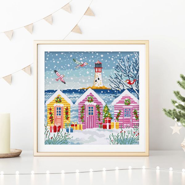 Набор для вышивания нитками LetiStitch L9915, Заснеженные коттеджи на берегу моря 23х22см