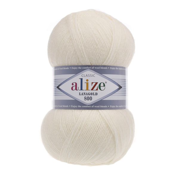 Пряжа Alize (Ализе) Lana Gold 800 / уп.5 мот. по 100 г, 800м, 062 молочный A