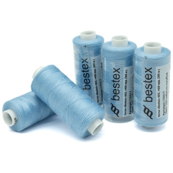 Нитки швейные бытовые Bestex 40/2, 365 м (400 ярд) / 10 кат., 320 небесно-голубой