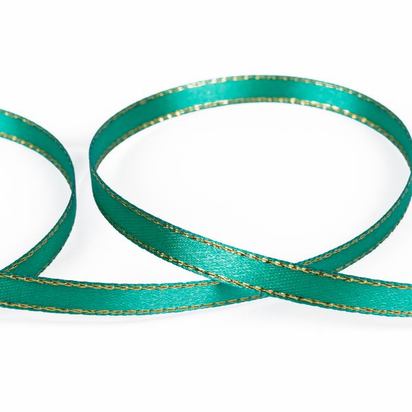 Лента атласная 2-сторонняя с метанитью 6.0 мм / 33±2 метра, №016 зелёный/золото, Gamma AL-6M