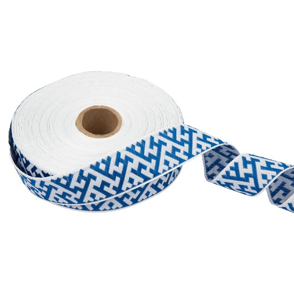 Лента (тесьма) жаккардовая 32.0 мм / 25 метров, Орнамент для северных народов, рис 9302 белый-синий, Gamma С3774