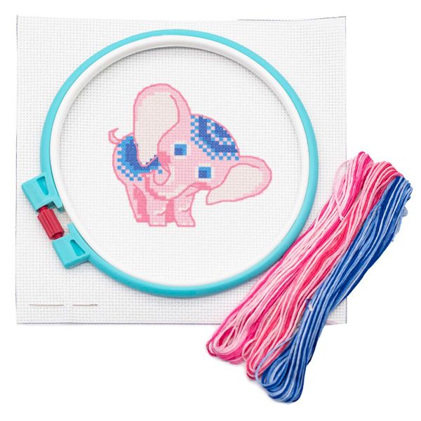 Набор для вышивания нитками Hobby&Pro Kids, Розовый слоненок 19х19см