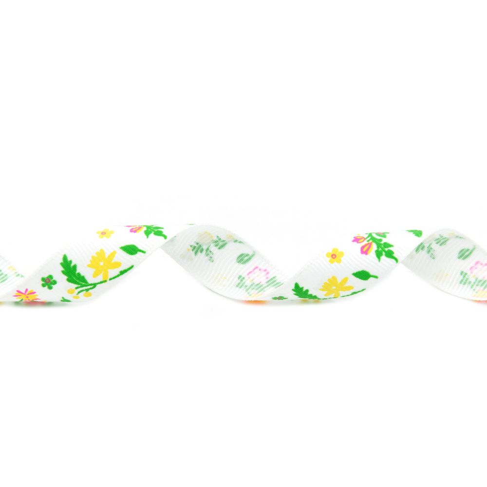 Лента репсовая (в рубчик) Цветочки маленькие 1,5см*22.86 м (фиолетовый)