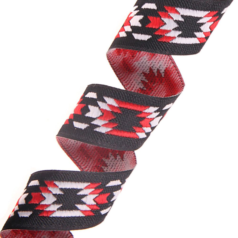 Лента (тесьма) жаккардовая 20.0 мм / 10±0.5 метров, Геометрический орнамент 20279 V1 черный/красный