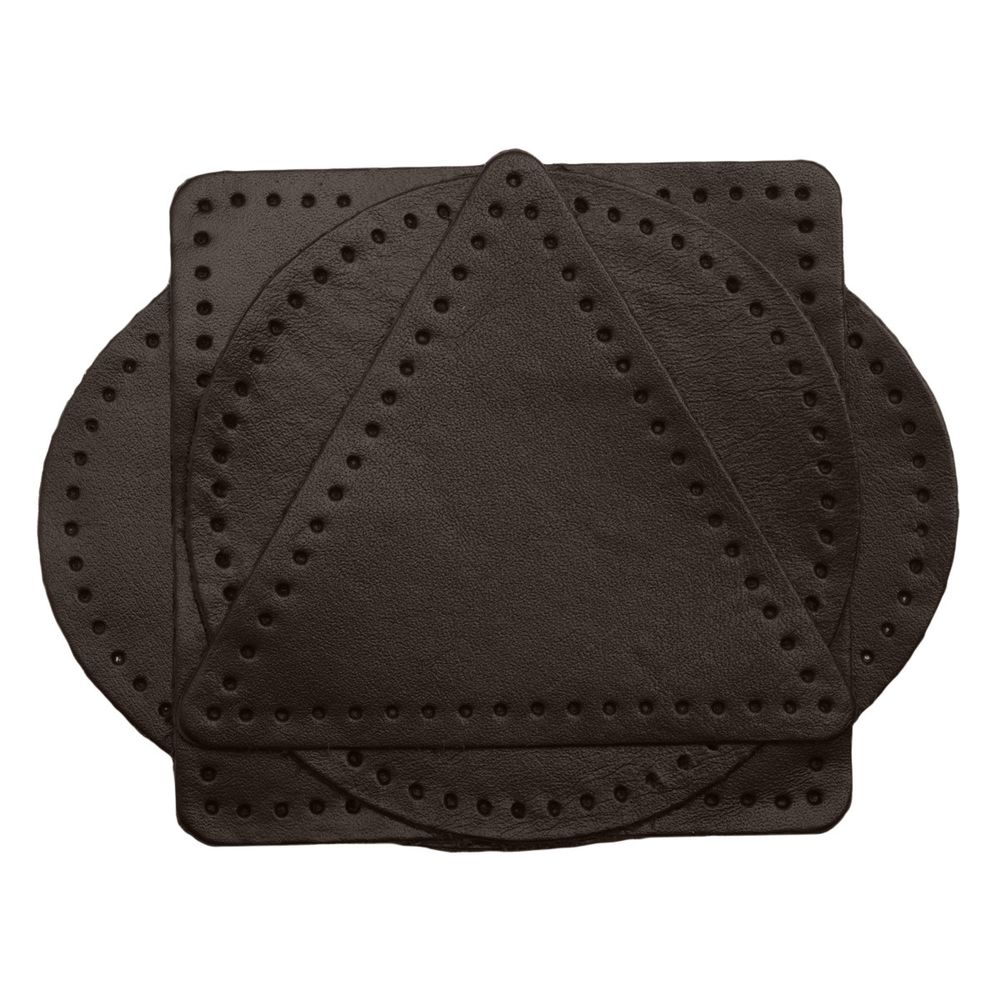 Набор заплаток пришивных из кожи, круг, квадрат, треугольник, овал 8см, с перфорацией, 4 шт (03 темно-коричневый), 9743