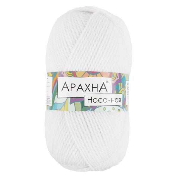 Пряжа Arachna Носочная / уп.5 мот. по 100г, 250 м, 07 белый