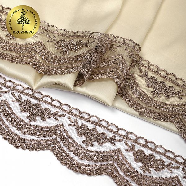 Кружево на сетке 60 мм, 2110 цв.N4815 кофе уп.13.71м, Kruzhevo