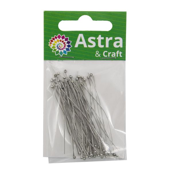Штифты с шариком 5см, 50 шт/упак, Astra&Craft (Никель), 4AR192