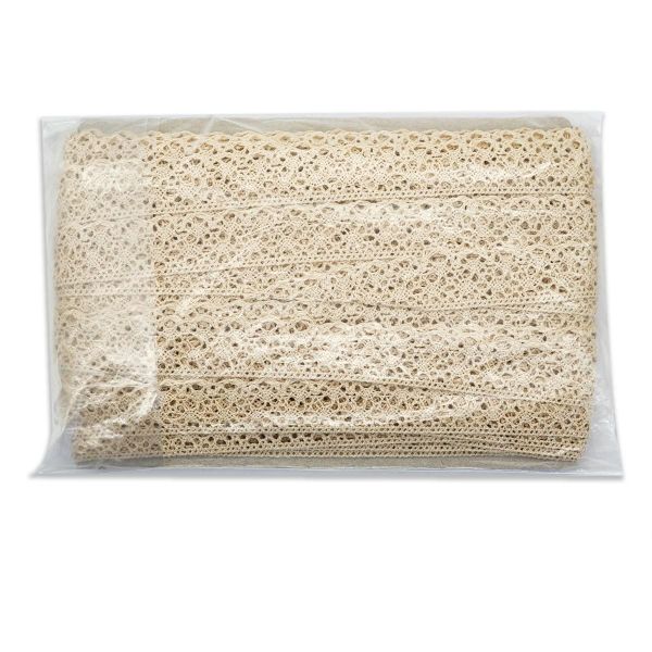 Кружево вязаное (тесьма) хлопковое 25 мм / 25 метров, одностор. (02 бежевый)