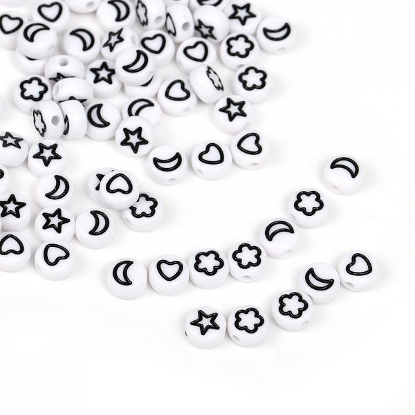 Бусины пластик набор фигурки черно-белые, M4H-B008.1, 500г