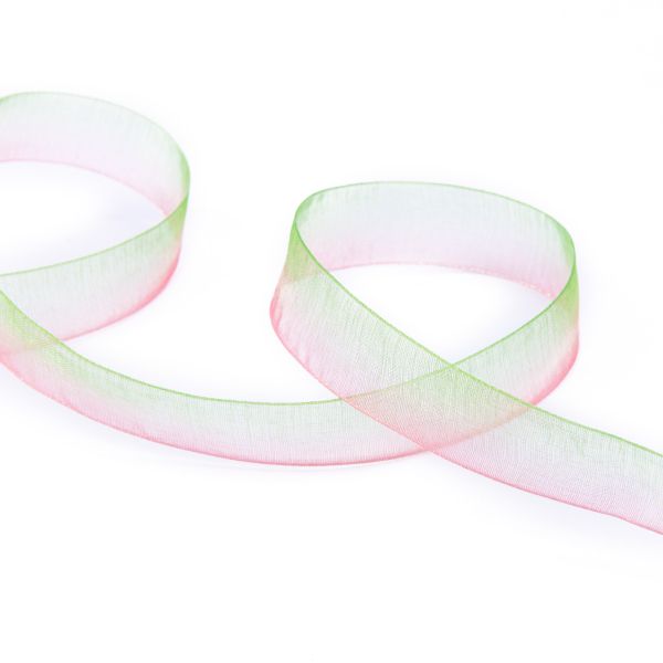 Лента капроновая (органза) двухцветная 15.0 мм / 22.5 метров, 076/047 зеленый/розовый (А1-61), Blitz ORP-15