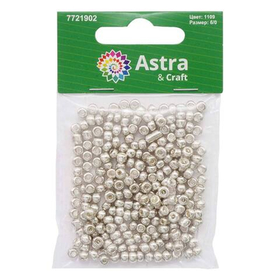 Бисер Astra&Craft 6/0 (4.1 мм), 150 г (10х15 г), цв. 1109 серебро/глянц.покрытие