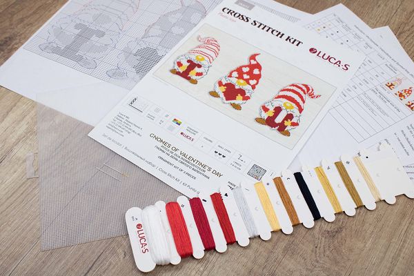 Набор для вышивания нитками Luca-S, Гномы на День Святого Валентина 7х14 см