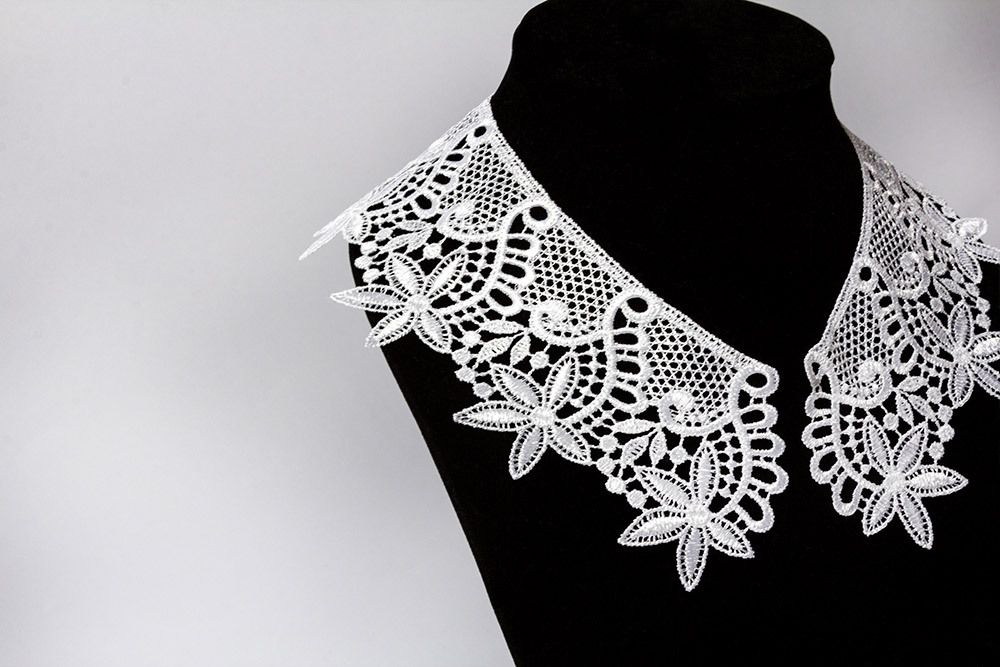 Пришивной кружевной воротник гипюр 6.5 см, 2 шт, белый, Gamma VGM-65-02