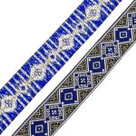 Лента (тесьма) жаккардовая 35.0 мм / 7 метров, золото/синий, 4101-1