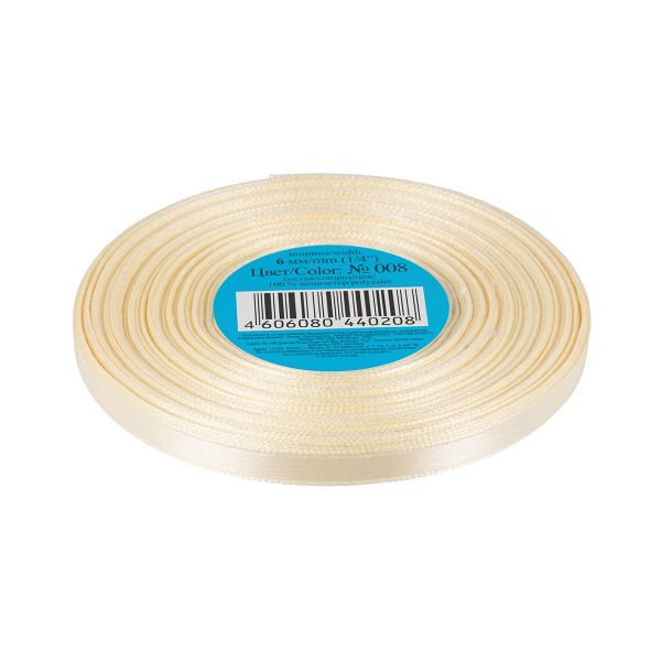 Лента атласная 1-сторонняя 6.0 мм / 33±2 метра, 008 кремовый, Gamma
