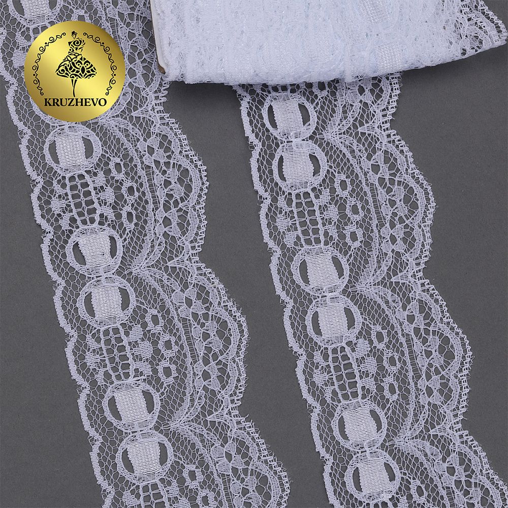 Кружево отделочное в стиле "трикотаж" 50 мм, диз. 928, цв.01 белый, уп. 9.14 м