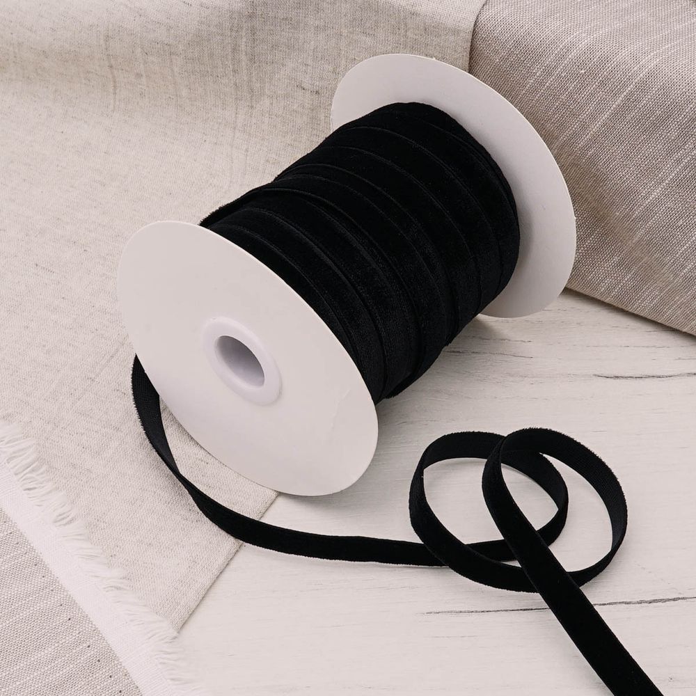 Лента бархатная (тесьма) эластичная 10.0 мм / 32.9±2 метров, 03 черный