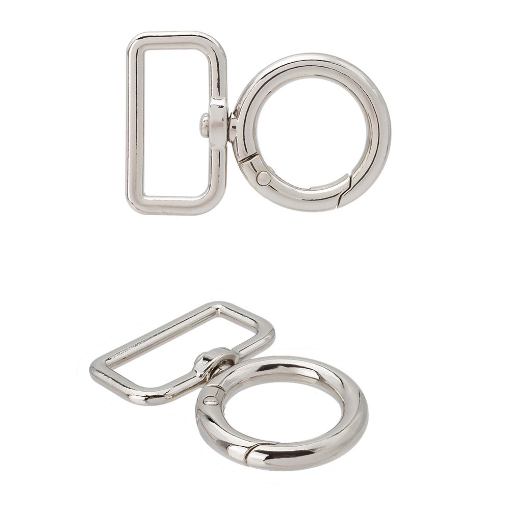 Карабин металл поворотный с рамкой 19.0 мм (32х46 мм), 10 шт, никель, ГУБ10897