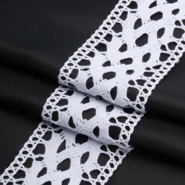 Кружево вязаное (тесьма) 60 мм / 25 м, бел, двухстороннее