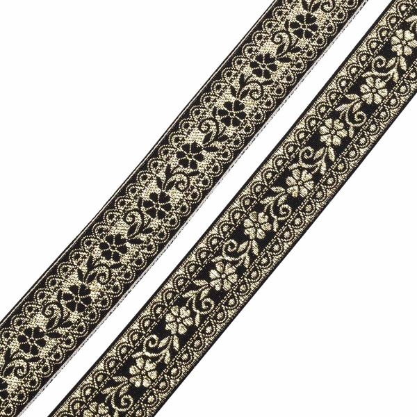 Лента (тесьма) жаккардовая 32.0 мм / 25±1 метров, с метанитом рис. 9842, черный/золото, С3104Г17