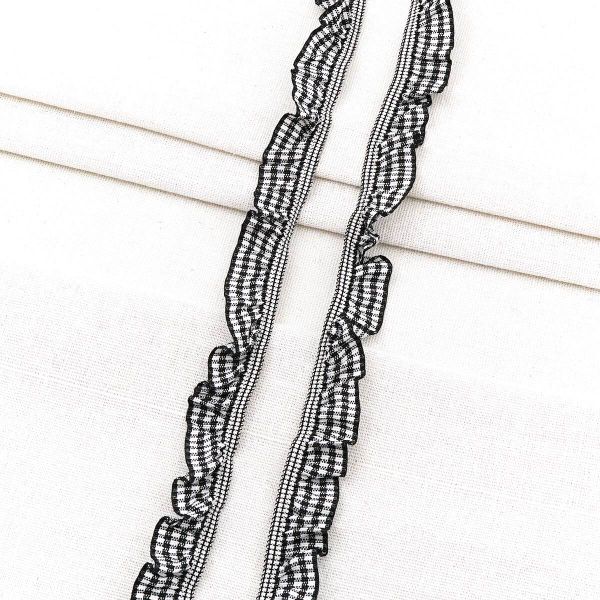 Тесьма-рюш эластичная 20 мм / 20 метров, односторонняя в клетку, п/э, цв.чёрн., 26064