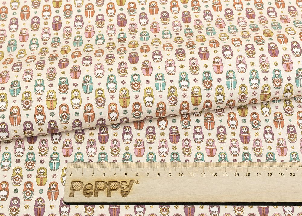 Ткань для пэчворка Peppy Крошки-матрешки, рулон 112 см / 5 метров, КМ-16 кремовый, Peppy