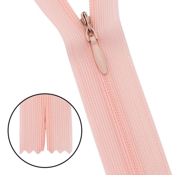 Молния потайная (скрытая) Т3 (3 мм) 1 зам., н/раз., 50 см, нейлон, F150 св.персик, 10 шт