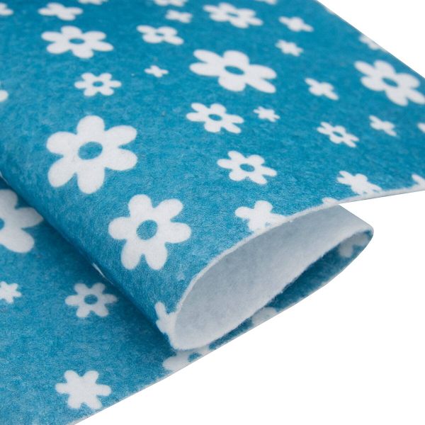 Фетр листовой мягкий с рисунком Цветочки, 1.0 мм, 170гр, 20х27см, 10 шт/упак, Astra&Craft (YF683/AF882 голубой/морской волны)