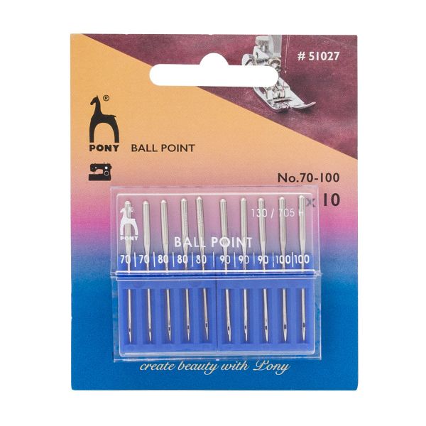 Иглы для швейных машин для трикотажа 130/705 H, №70-100 с плоской колбой, 10 шт, Pony, 51027