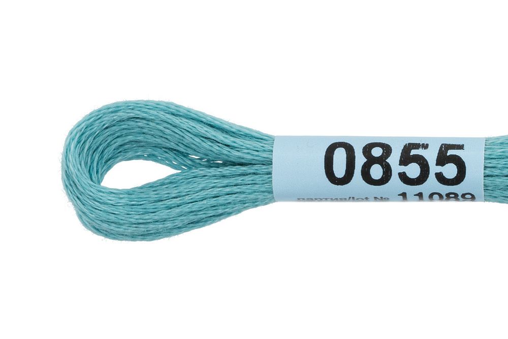Мулине Gamma 100% хлопок, цв.0855 бирюзово-голубой, 24 мотка по 8 метров