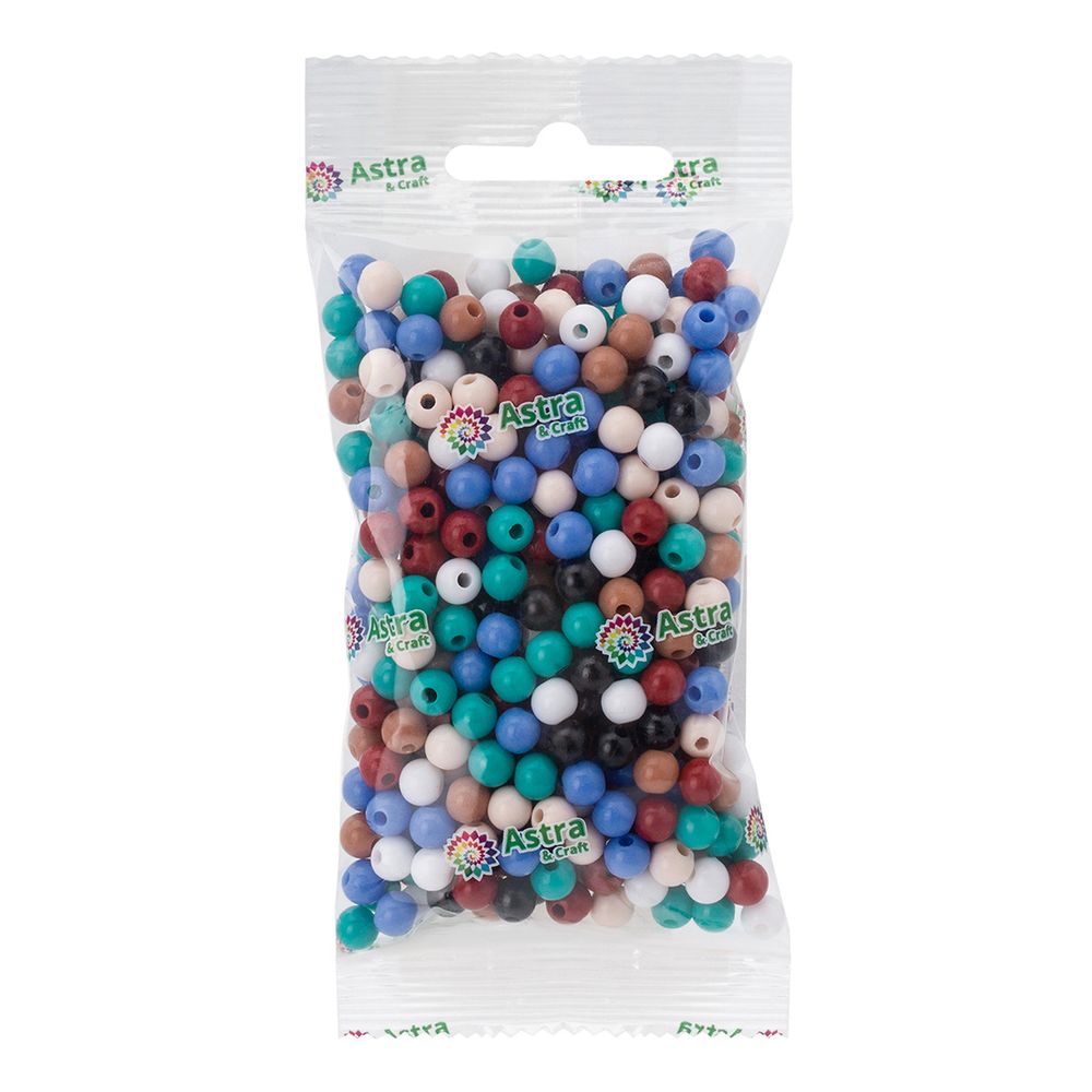 Бусины пластик ⌀6 мм, 50 г, микс цвета, круглые, Astra&Craft (микс), 1AL121-1
