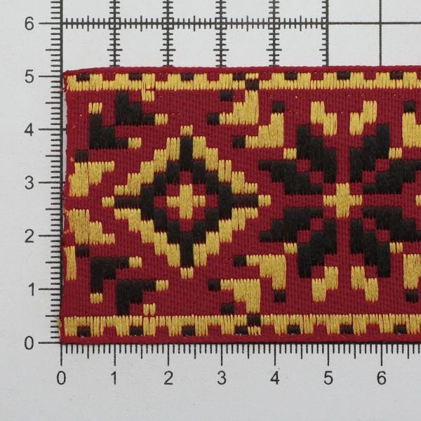 Лента (тесьма) жаккардовая 50.0 мм / 25±1 метров, рис. 9645, (2 красный/желтый/черный) С3379Г17