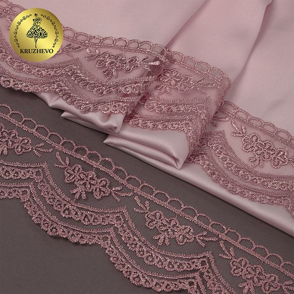 Кружево на сетке 60 мм, 2110 цв.N6615 розовая пудра уп.13.71м, Kruzhevo