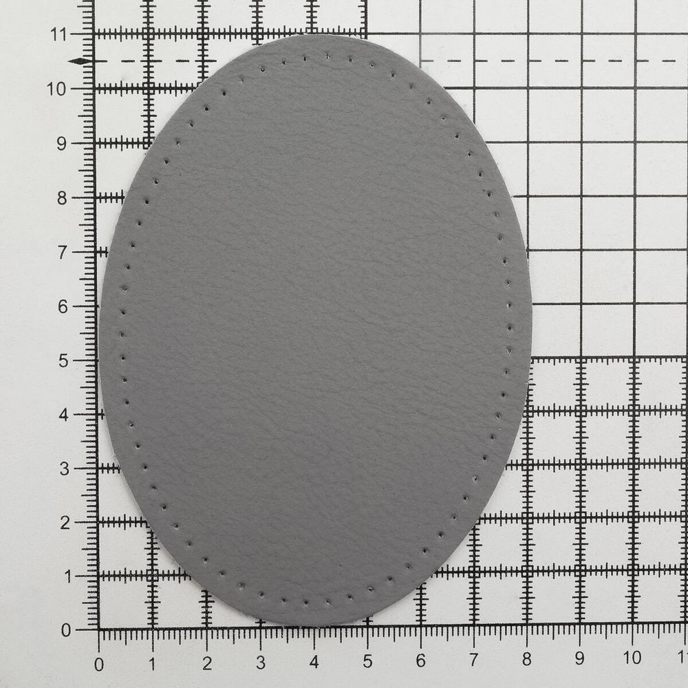Заплатки пришивные из кожи, овал 8х10,9см с перфорацией, 2 шт, 100% кожа, 07 серый, 9124