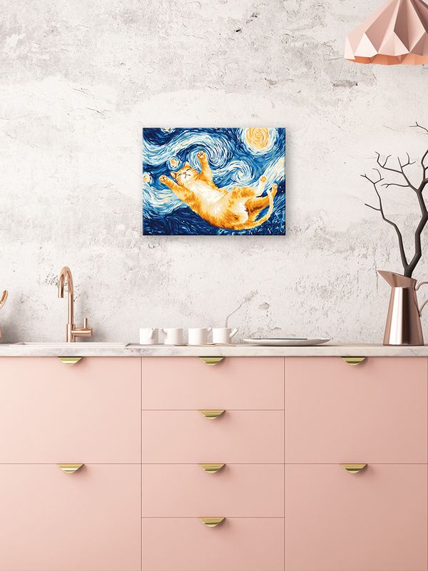 Картина по номерам Фрея PNB/PM-372, Котик в небе ван Гога, 40х30 см