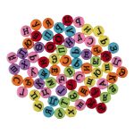 Бусины пластик 4х7 мм, 250 г (5х50 г), №02 цветные с чёрными буквами русский алфавит, Hobbius ABFA