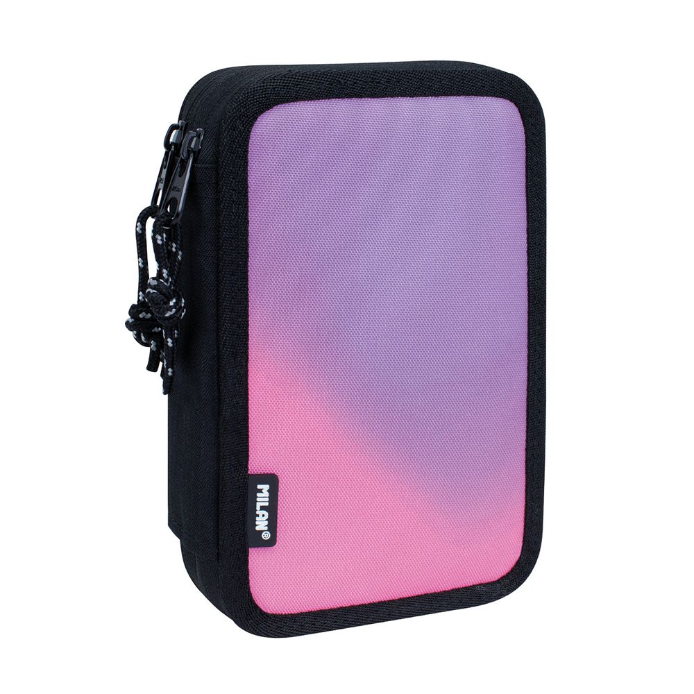 Пенал на молнии двухярусный с наполнением 19,5*13*5 см, черно-розовый 081264SNK1P, Milan 081264SNK1P