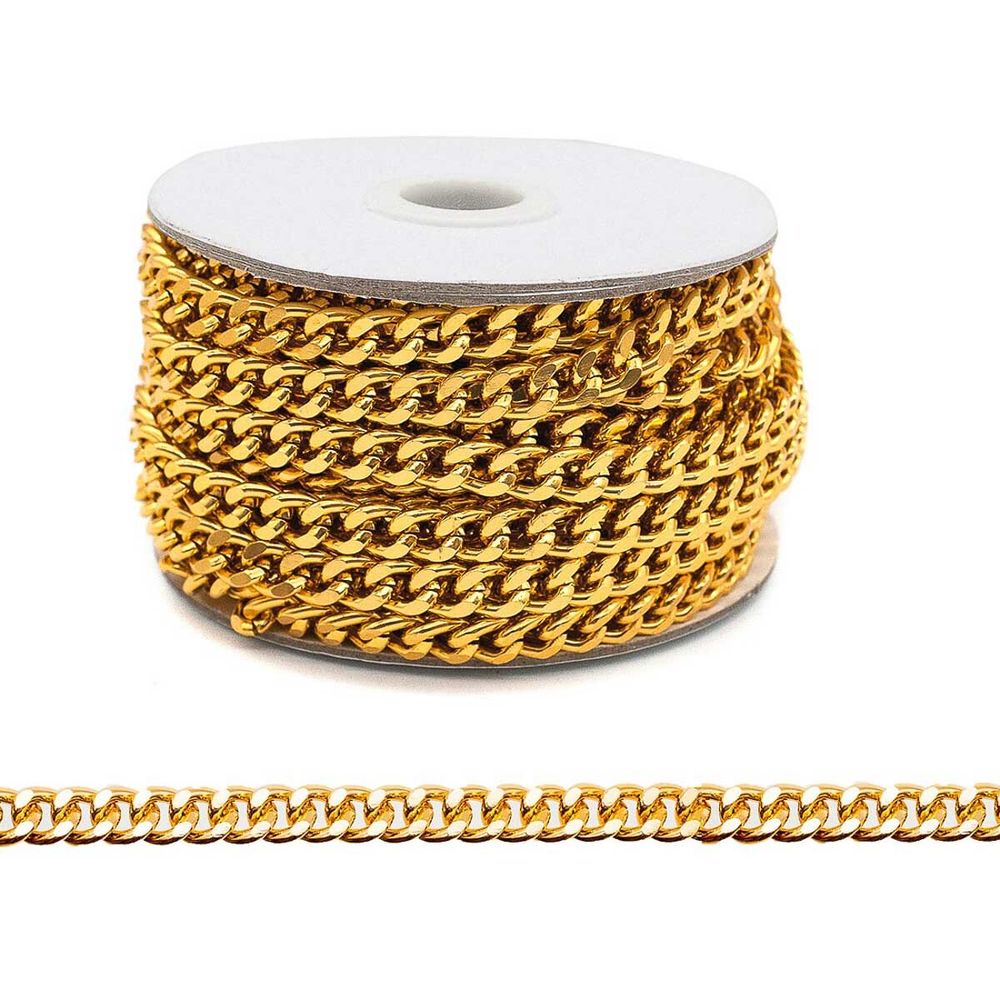 Цепь алюминиевая 9,2х7,2 мм, 10 м, золото