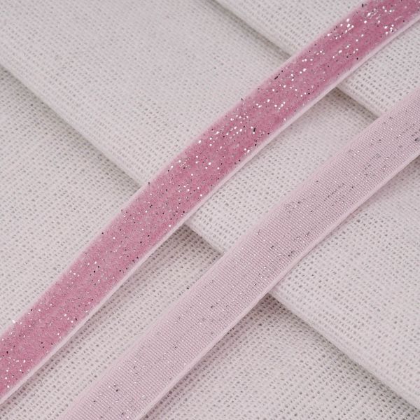 Лента бархатная (тесьма) с люрексом 10.0 мм / 32.9±2 метров, 36 розовый