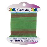 Лента (тесьма) шелковая 13.0 мм / 9.1±0.5 метров, M134 зеленый/коричневый, Gamma SRM-13