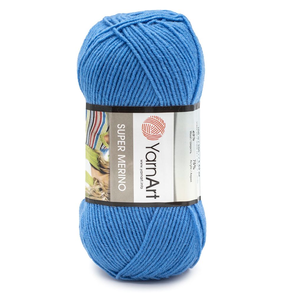 Пряжа YarnArt (ЯрнАрт) Super Merino / уп.5 мот. по 100 г, 300м, 1256 синий меланж