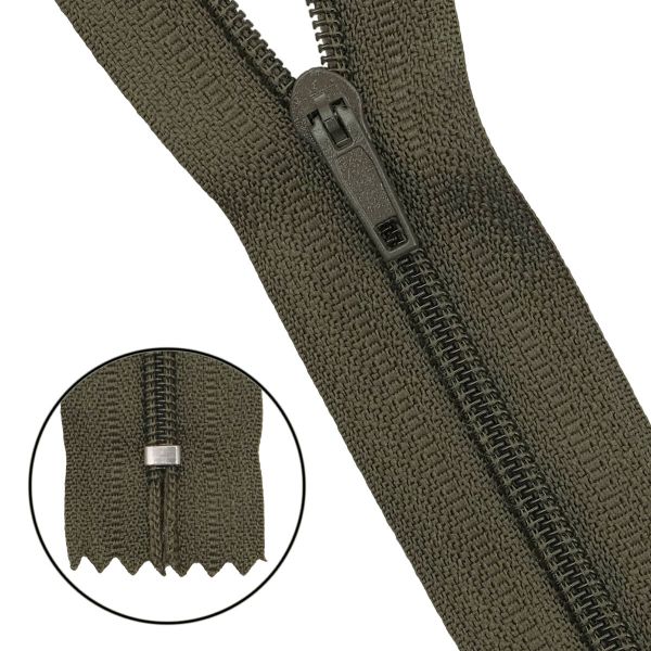 Молния спираль (витая) брючная Т4 (4 мм) 1 зам., н/раз., 20 см, автомат, цв.078 хаки, 10 шт